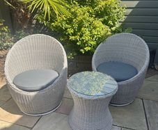 Patio Set - 2 Swivel Ratten Chairs with Glass Top Table