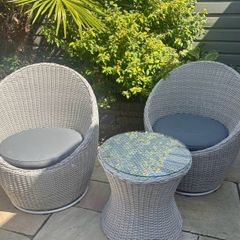 Patio Set - 2 Swivel Ratten Chairs with Glass Top Table