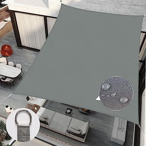 Sun Shade Sail Rectangle 2m x 3m Waterproof, 98% UV Block Awnings for Patios with Free Rope, Sunscreen Awning Canopy, Rectangular Garden Shelter for Outdoor Garden Patio Yard Lawn Party, Grey