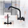 Ibergrif Kitchen Tap Wall Mounted 360 Rotation - Mixer Tap with Adjustable Mounting Hole Tap Kitchen Wall Tap Sink Black Image 3