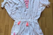 Accessorize White Beach Dress with Neon Tassles and Pom Poms Sz L