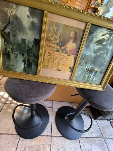 Vintage antique holly Trio print's in gold frame