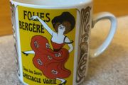 vintage ceramic mug from the Monopoli Brand featuring cabaret poster illustration