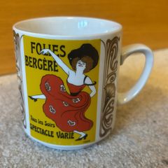 vintage ceramic mug from the Monopoli Brand featuring cabaret poster illustration