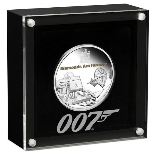 2021 Tuvalu 1 oz Silver Bullion Coin - James Bond Diamonds are Forever 50th Anniversary. Proof. (CoA + Original Box)