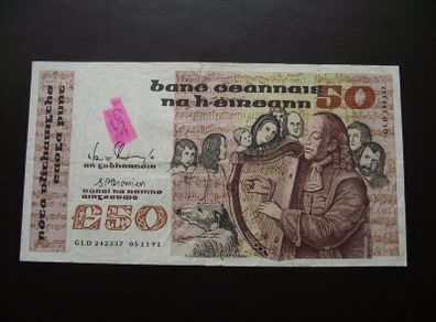 1991 Central Bank of Ireland 50 Pounds note. B Series