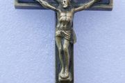 Antique Cross Pendant 1800s Brass and Wood Crucifix 4"