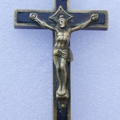 Antique Cross Pendant 1800s Brass and Wood Crucifix 4"