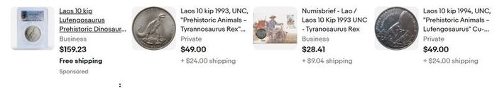 T-Rex Dinosaur collectors coin in vintage stamp cover