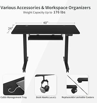 NEW SALE | Height Adjustable Electric Standing Desk with Keyboard Tray, 100 x 60 cm Sit Stand up Desk with Splice Board, Black Frame/Black Top