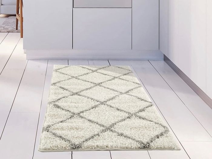 Modern Moroccan Design Rugs for Living Room, Bedroom, Hallway, 3 cm Thick Area Rugs, Diamond Ivory/Grey, 80x150cm (FREE POSTAGE)