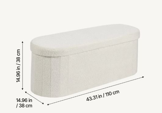 Beige Oval Storage Ottoman Bench, Foldable Teddy Fleece Upholstered Chest with Large Storage Space, 660 lb Capacity for Bedroom, Living Room & Entryway