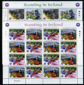 2002 Ireland 75th Anniversary of Irish Scouting Commemorative Stamps Sheetlets Plate 1B1B1B1B Mint Never Hinged (MNH)