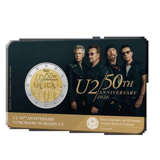 2026 Ireland 2 Euro Commemorative Coin - U2 BU. Coincard.