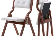Set of 2 Wooden Folding Chairs with Cushions Portable Foldable Design