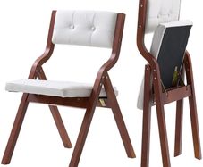 Set of 2 Wooden Folding Chairs with Cushions Portable Foldable Design