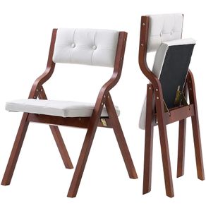 Set of 2 Wooden Folding Chairs with Cushions Portable Foldable Design