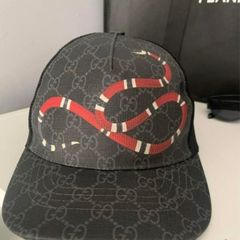 Authentic Gucci Men's Black Snake GG Jacquard Baseball Cap