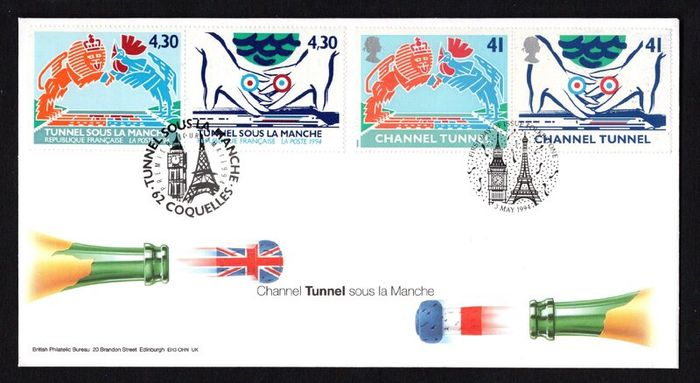 1994 Channel Tunnel Souvenir Folder Complete including presentation pack and First Day Covers from both Great Britain and France