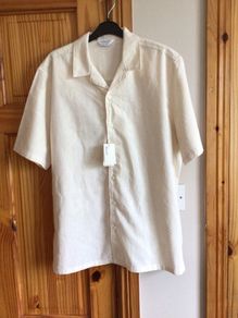 BNWTS Mens Cream Short Sleeve Cotton & Linen Blend Shirt Med including postage
