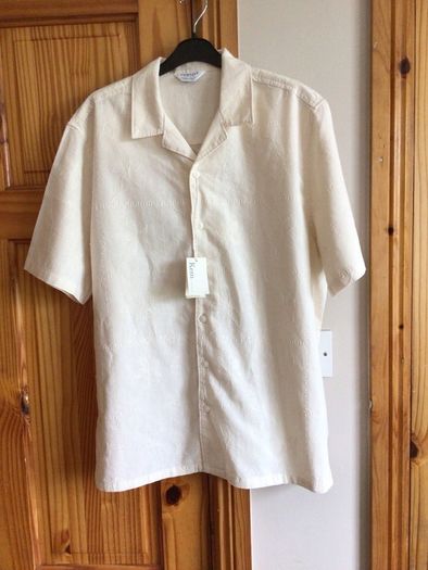 BNWTS Mens Cream Short Sleeve Cotton & Linen Blend Shirt Med including postage