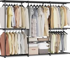 Open Wardrobe, Clothes Rail, 5 Hanging Compartments, Large Space, for Bedroom, Living Room, 205 x 43 x 166 cm, Black
