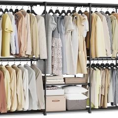 Open Wardrobe, Clothes Rail, 5 Hanging Compartments, Large Space, for Bedroom, Living Room, 205 x 43 x 166 cm, Black