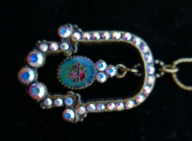 Michal Negrin Hamsa Necklace Turquoise Blue Roses Hand of Fatima  in Box