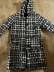 Check Padded  Hoodie Long Jacket