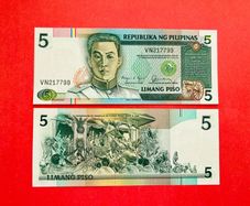 Philippines. 5 Piso. (1985 - 1990 ) Pick 168b ( Uncirculated )