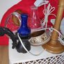 A bundle of household items including wooden table lamp, clip on light,crystal basket vase Image 2