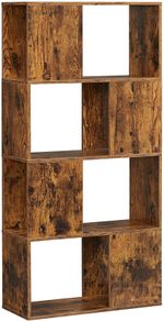 _Bookcase, symmetrical design, open compartments, storage cabinet, for office, living room, bedroom, 60 x 24 x 127 cm, vintage brown