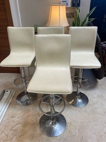 4 x Cream Leather Kitchen Breakfast Bar - Island High Stools - Can Deliver
