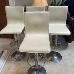4 x Cream Leather Kitchen Breakfast Bar - Island High Stools - Can Deliver
