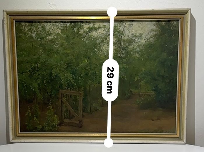 Original Oil Painting Woodland Lane Gate, Charles Webb Print Shop Dublin Label