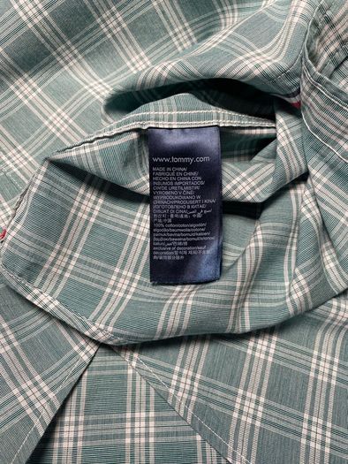 Tommy Hilfiger 80's 2 Ply Mens Green Check Long Sleeve Shirt Size Small