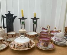 Pair of Arts and Craft candlesticks with dice