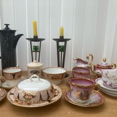 Pair of Arts and Craft candlesticks with dice