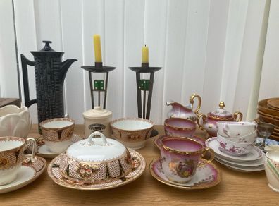 Pair of Arts and Craft candlesticks with dice