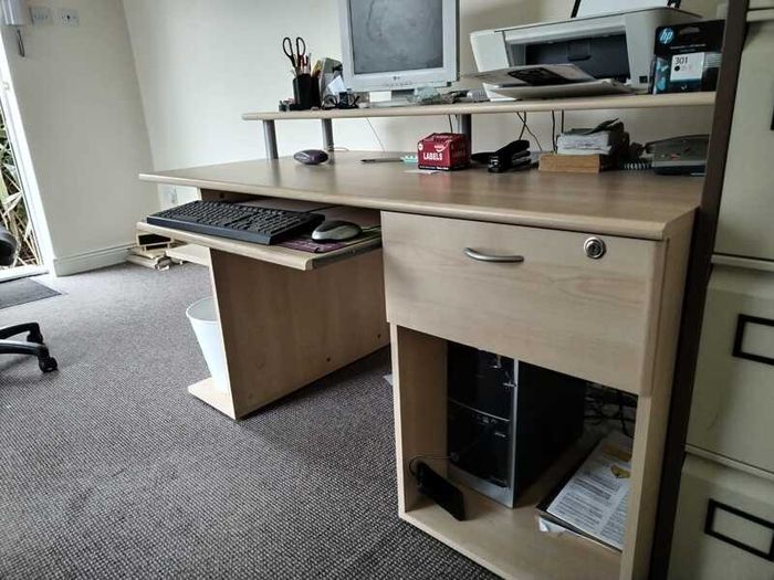 Wooden Office Desk For The Professional Person - Lots Of Space For Your Laptop Desktop Printer Scanner Phones Office Stationary etc