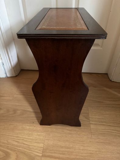 Vintage Mahogany Magazine Rack Table with Leather Top