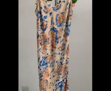 dress slip dress bias cut with scallop neckline size 10:beige patterned