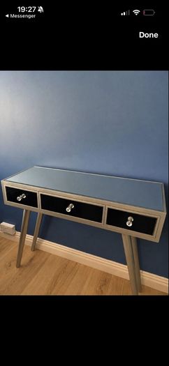 Silver Glass Table with Diamonte Handles