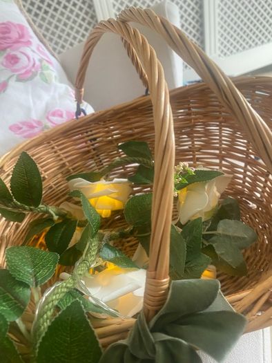 ShabbyChic French Basket with beautiful velvet to touch battery powered roses