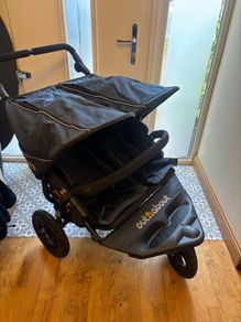 Double Out and About Buggy with Raincover + Storksak Stroller Organiser + pair buggy bag clip attachments + hand warmer