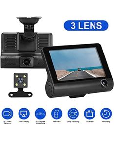 3 Channel 1080P Dash Cam 4" TFT LCD DVR G-sensor