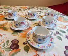 Set of 6 Sabichi Housewares Fine China Cups & Saucers  Floral Pattern