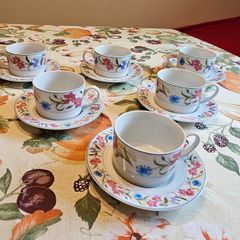 Set of 6 Sabichi Housewares Fine China Cups & Saucers  Floral Pattern