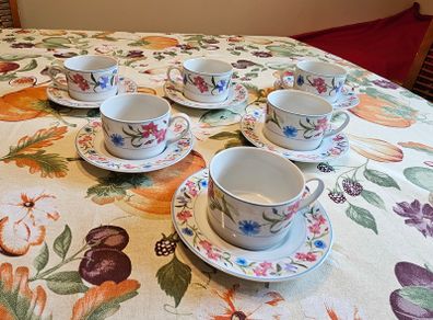Set of 6 Sabichi Housewares Fine China Cups & Saucers  Floral Pattern