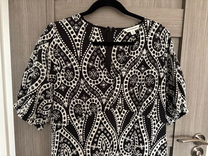 Flattering Black & Cream embroidered dress